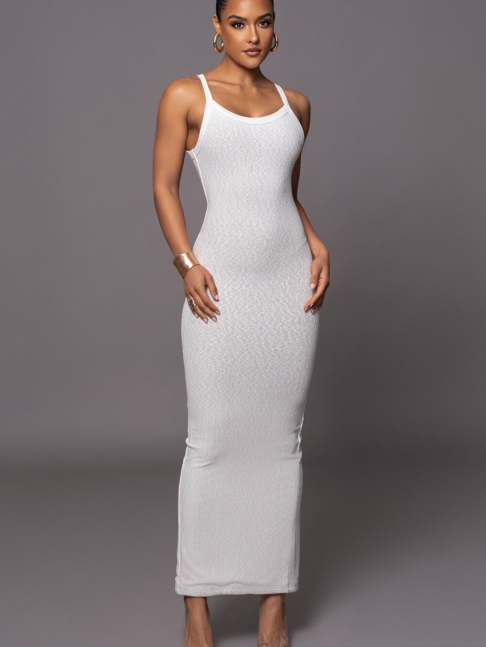 JLUXLABEL NWT Back To You Ribbed Scoop Neck Bodycon Maxi Dress in Ivory sz LARGE